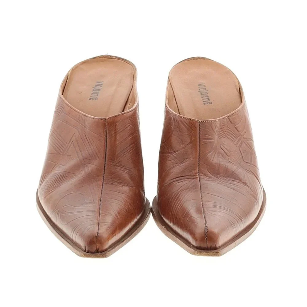 Vic Matie Tooled Leather Mules Brown Western Boho - Picture 2 of 2